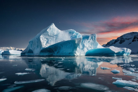 Icebergs at night in Jokulsarlon, Icelandの素材