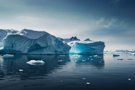 Antarctic icebergs floating in the ocean. Global warming concept.の素材