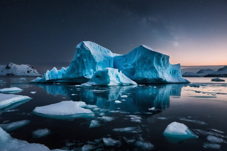 Icebergs at night in Jokulsarlon, Icelandの素材