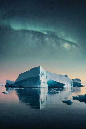 Aurora borealis on the iceberg in Ilulissat, Greenlandの素材