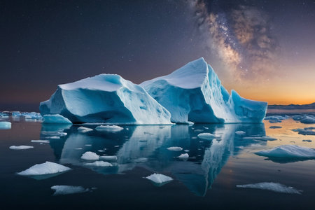 Icebergs at night in Jokulsarlon, Icelandの素材