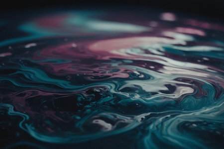 Abstract water surface with blue and purple paint splashes and ripplesの素材