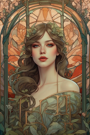 Art Nouveau Illustration of a beautiful girl in a gothic style.の素材