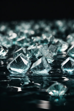 Ice cubes on a dark background. Shallow depth of field.の素材