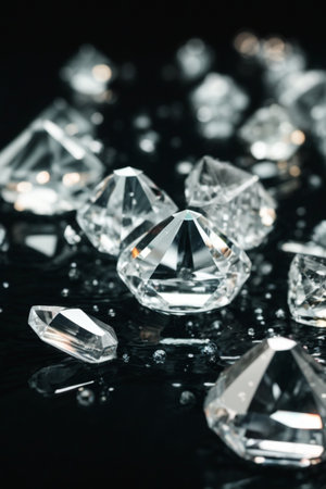 diamonds on black background macro close up photo with shallow depth of fieldの素材