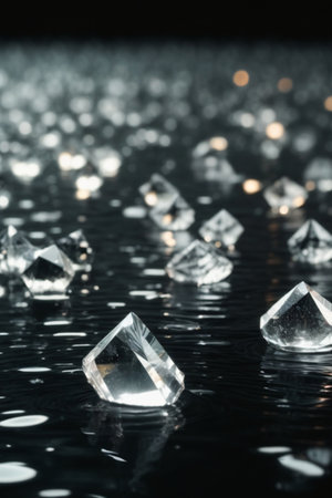 Ice cubes on a black background. Shallow depth of field.の素材