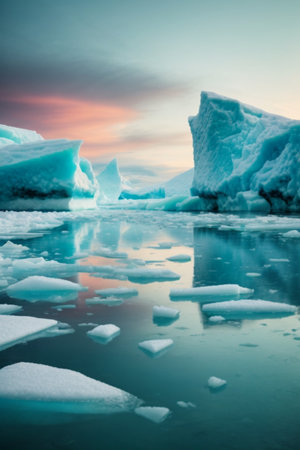 Icebergs in Jokulsarlon glacial lagoon, Icelandの素材