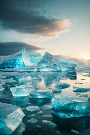 Icebergs floating in Jokulsarlon glacial lagoon, Icelandの素材