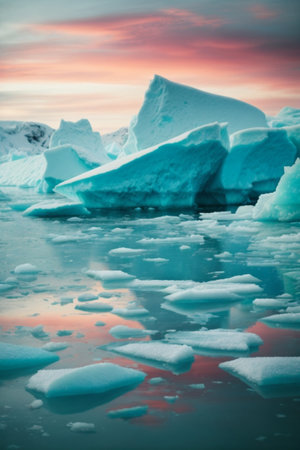 Icebergs in Jokulsarlon glacial lagoon, Icelandの素材