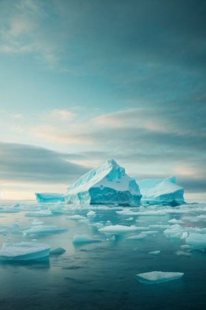 Photo pour Icebergs floating in the ocean. Global warming and climate change concept. - image libre de droit