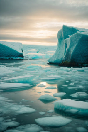 Icebergs in Jokulsarlon glacial lagoon, Icelandの素材