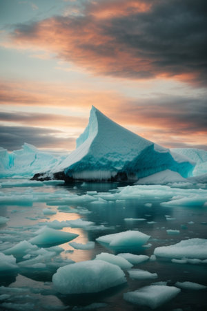 Icebergs in Jokulsarlon glacier lagoon, Icelandの素材