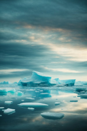Icebergs on the lake at sunset. Iceland. Toned.の素材