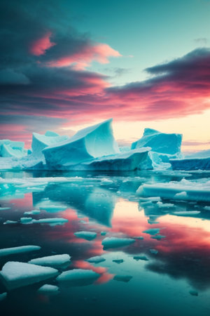 Icebergs in the Jokulsarlon glacier lagoon, Icelandの素材