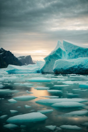 Ice formations and icebergs in Glacier Lagoon, Iceland, Europeの素材
