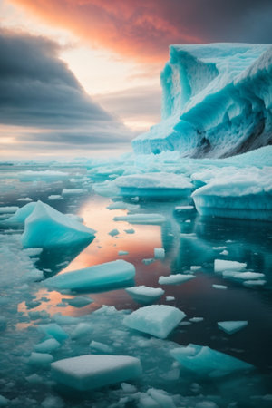 Ice formations and icebergs in Glacier Lagoon, Iceland, Europeの素材