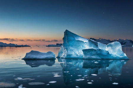 Icebergs in the ocean at night. Global warming concept.の素材