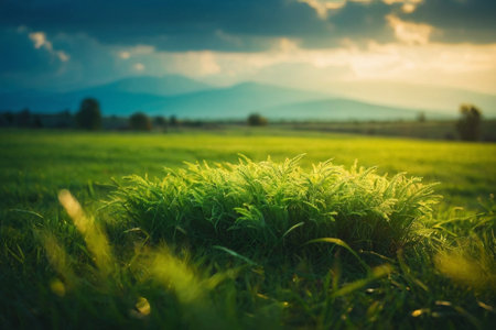 Rice field in the morning. Nature background with copy space.の素材