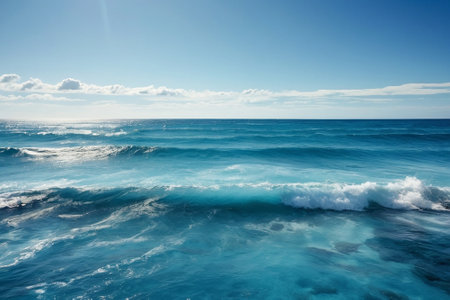Beautiful view of the ocean waves on a sunny day. Natural backgroundの素材