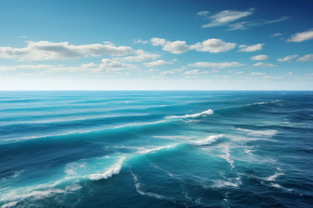 Beautiful seascape. Blue sea and sky with clouds.の素材