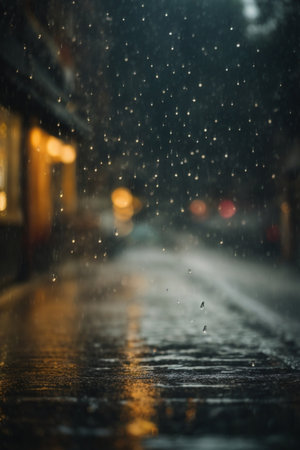 Rainy day in the city. Raindrops on the street.の素材