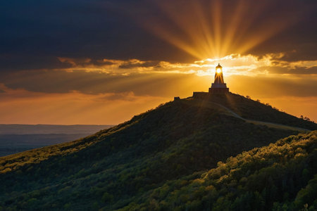 Sunset at the top of the mountain. Krasnodar, Russiaの素材