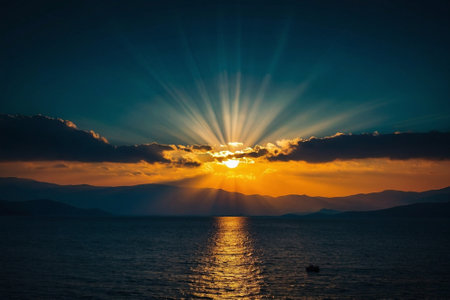 Sunset over the sea in Montenegro, Balkans, Adriatic Seaの素材