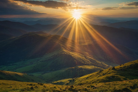 Sunset in Carpathian mountains. Ukraine, Europe. Beauty world.の素材