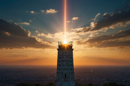 Sunset at the top of the chimney of the Lighthouse in Istanbul, Turkeyの素材