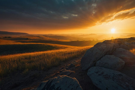 Sunset on the top of the mountain. Ukraine, Europe.の素材