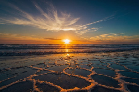 Beautiful sunset on the beach of the Baltic Sea in Poland.の素材