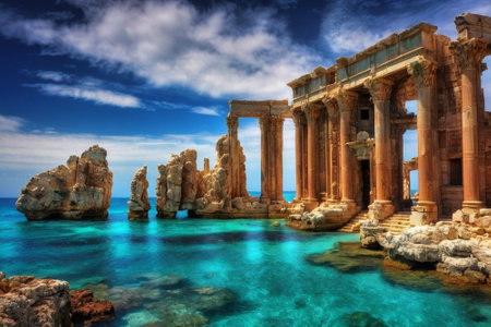 Ancient temple of Poseidon at sunset, Cape Greco, Cyprusの素材