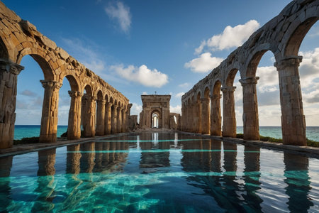 Tulum, Yucatan, Mexico. The ancient Roman aqueduct of Tulum.の素材