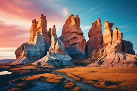 Fairy chimneys in Valley of Fire State Park, Nevada, USAの素材