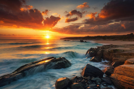 Beautiful sunset at the beach. Beautiful seascape. Nature composition.の素材