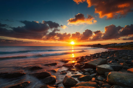 Sunset over the sea. Seascape. Long exposure.の素材