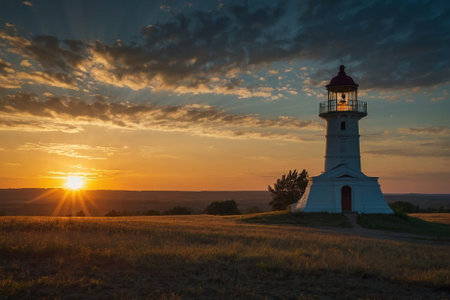 Sunset over the lighthouse in the north of Portugal, Alentejoの素材