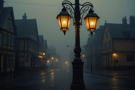 Street lamp in the old town of Colmar, Alsace, Franceの素材