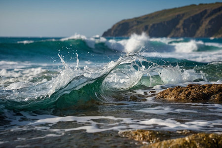 Waves breaking on the rocks on the coast of the island of Sardiniaの素材