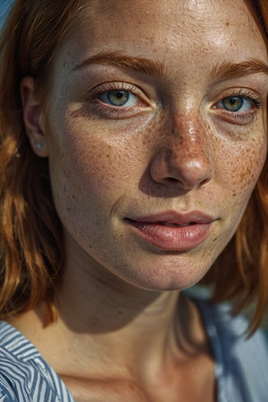 Portrait of a beautiful young redhead woman with frecklesの素材