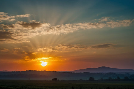 Sunset over the fields of Friuli Venezia-Giulia, Italyの素材