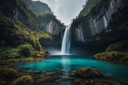 Beautiful waterfall in the mountains. Long exposure. Long exposure.の素材