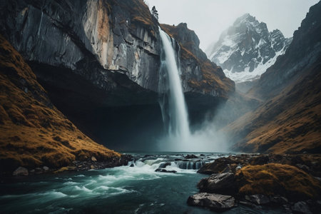 Waterfall in the Cordillera Huayhuash, Peruの素材