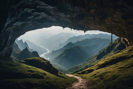 Beautiful view of the cave in the mountains. Caucasus. Russiaの素材