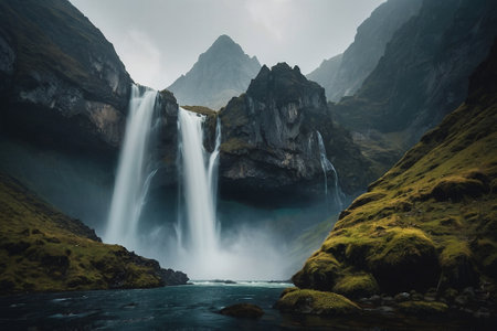 Skogafoss waterfall in Iceland, Scandinavia, Europe.