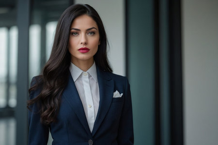 Portrait of a beautiful brunette business woman in a suit.の素材