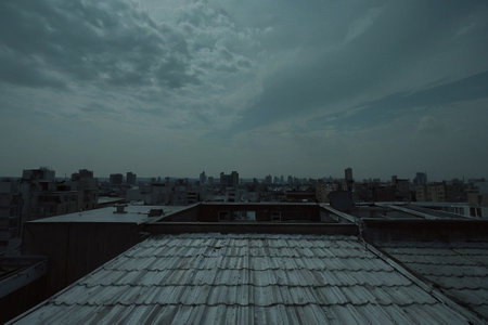 Clouds in the sky over the roofs of the city. Urban landscape.の素材