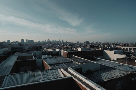 View of the city of Tokyo from the top of the skyscraperの素材