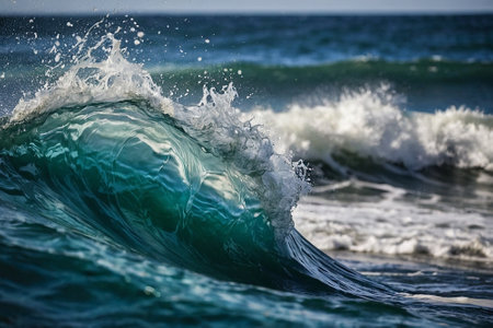 Beautiful wave breaking on the beach. Breaking waves on the beachの素材