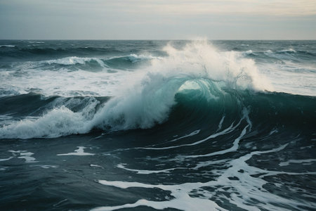 Big wave breaking on the shore of the Atlantic ocean. Toned.の素材